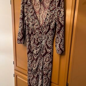 Laundry Women's Burgundy Geometric Print Faux Wrap Dress